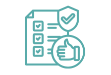 icon of document with check marks and thumbs up