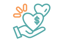 icon of hand holding heart with dollar on it
